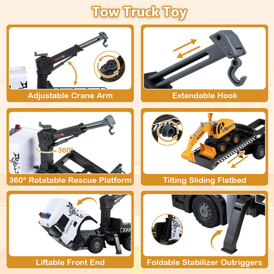 Construction Truck Set with Tow Truck & Excavator - Lights & Sounds