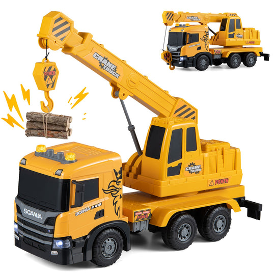 Crane Truck Toy with Telescopic Arm and Sounds - Yellow