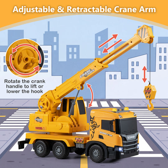 Crane Truck Toy with Telescopic Arm and Sounds - Yellow