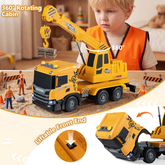 Crane Truck Toy with Telescopic Arm and Sounds - Yellow