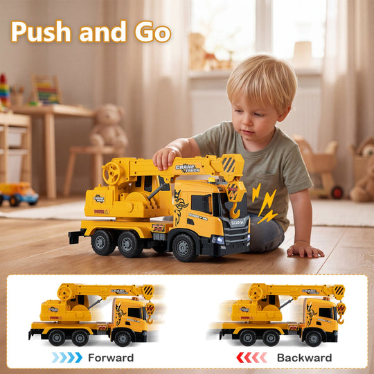 Crane Truck Toy with Telescopic Arm and Sounds - Yellow