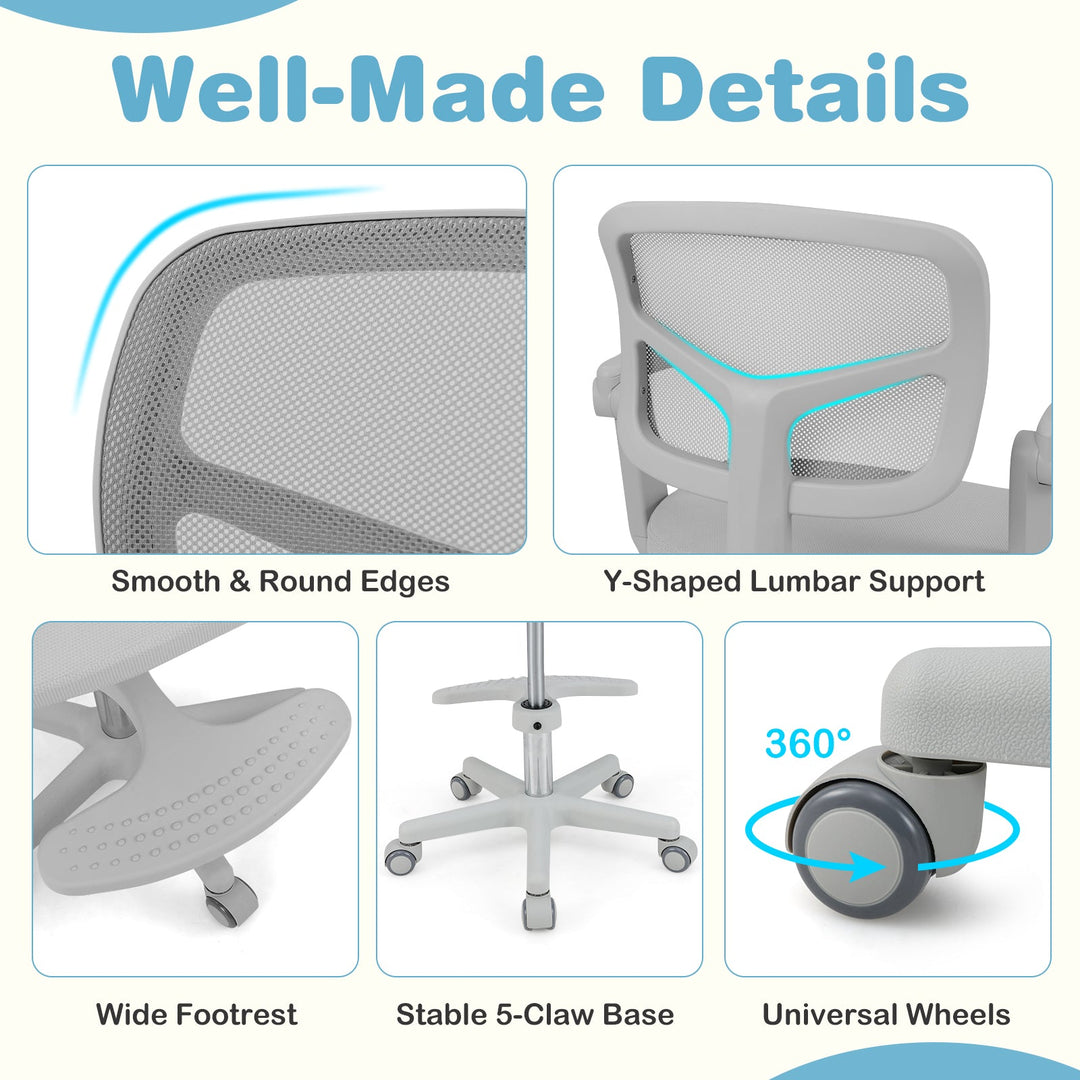 Kids Desk Chair Children Study Chair with Adjustable Height Armrest and Footrest