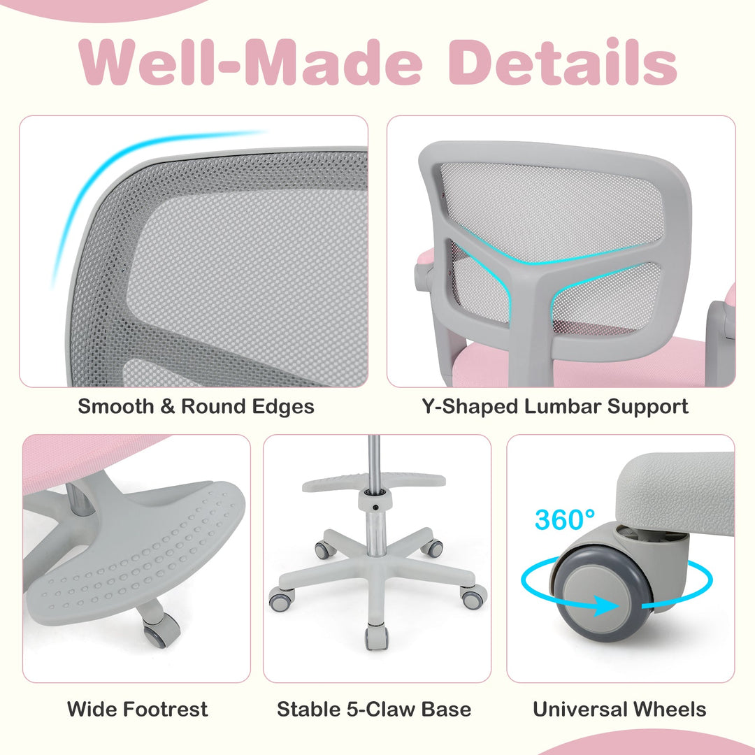 Kids Desk Chair Children Study Chair with Adjustable Height Armrest and Footrest