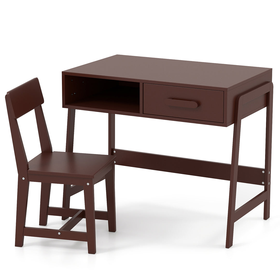 Kids Desk and Chair Set with Storage Drawer and Hutch-Brown