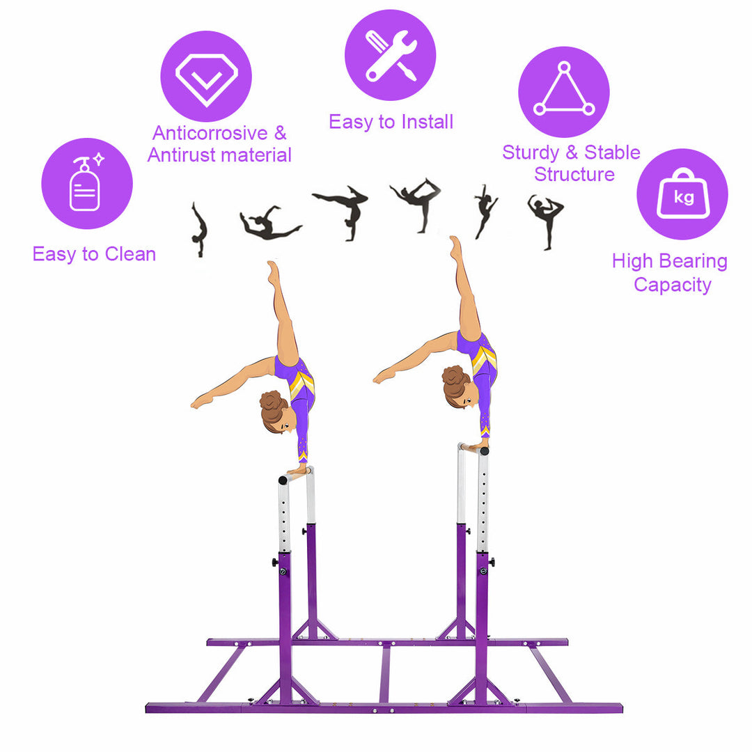 Kids Double Horizontal Bars Gymnastic Training Parallel Bars Adjustable-Purple
