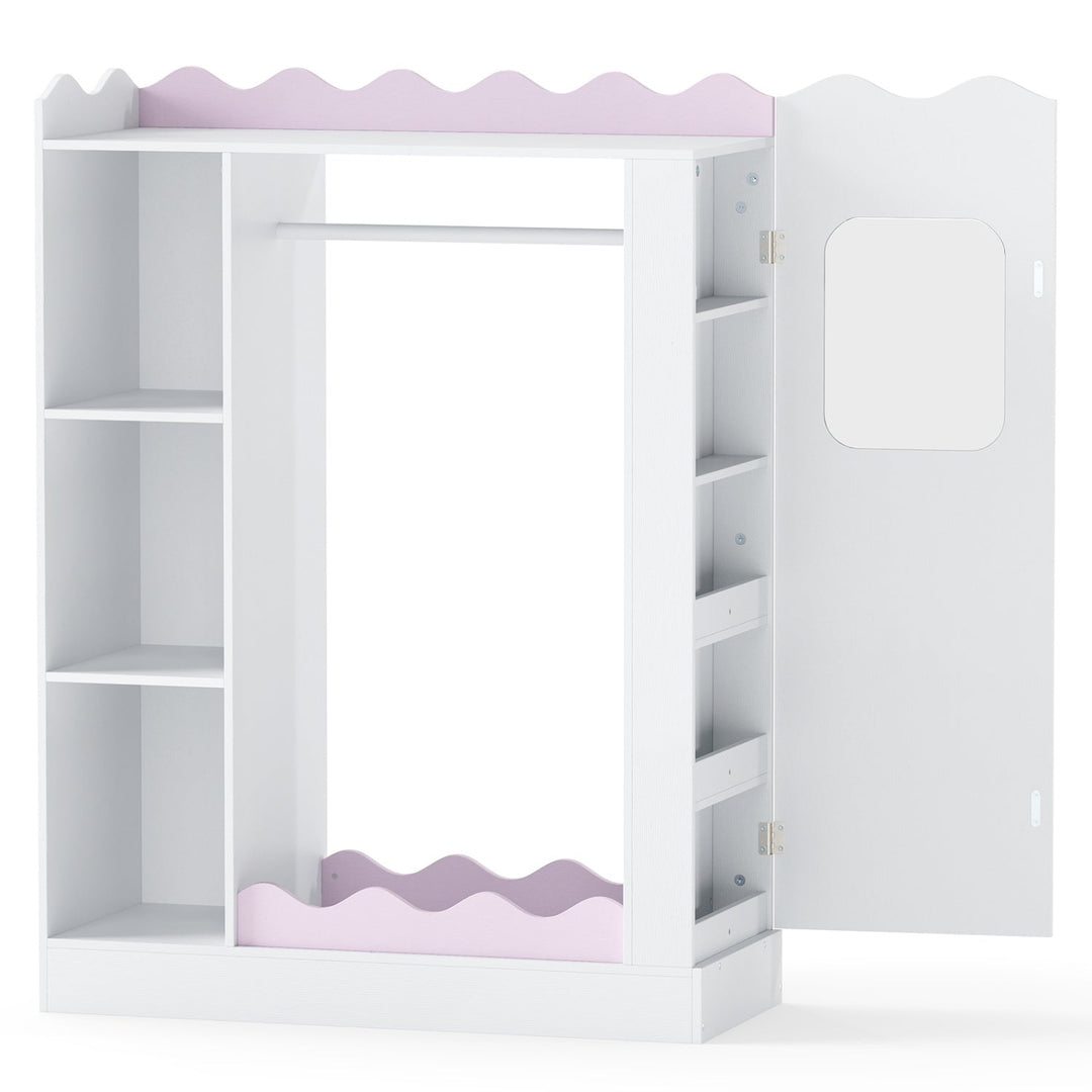 Kids Dress Up Storage with Mirror and Hanging Rack - Pink