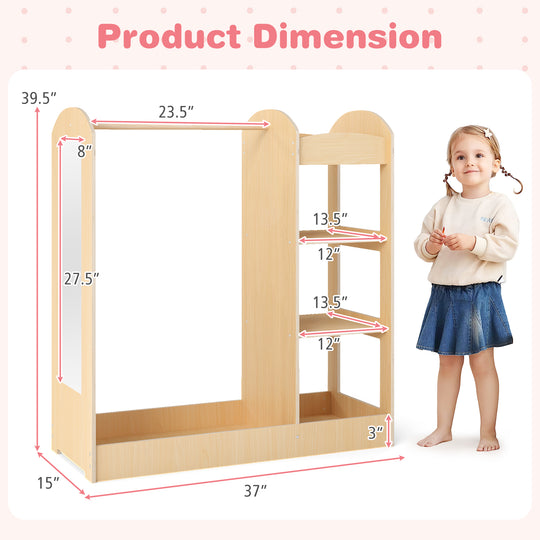 Kids Dress Up Storage with Mirror-Natural
