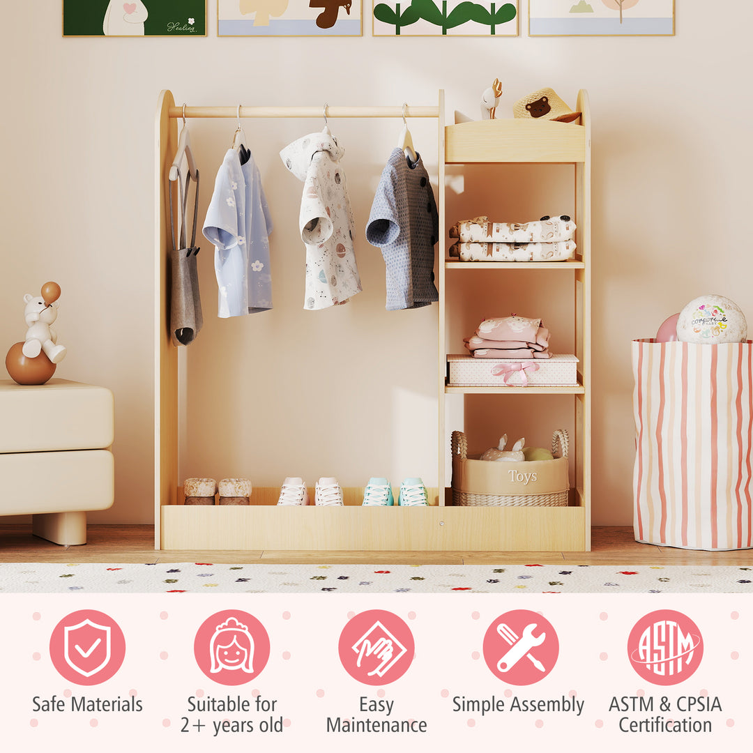 Kids Dress Up Storage with Mirror-Natural