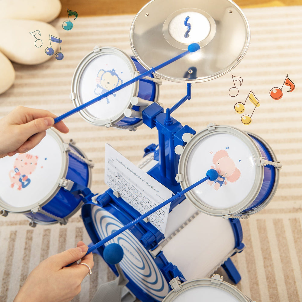 Little Musician Bundle: 18-Key Wooden Kids Piano + Kids Drum Set
