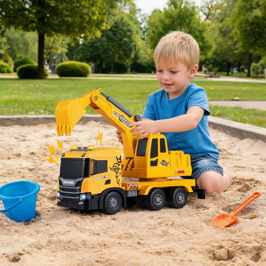 Excavator Truck Toy with Adjustable Arm and Rotating Cab