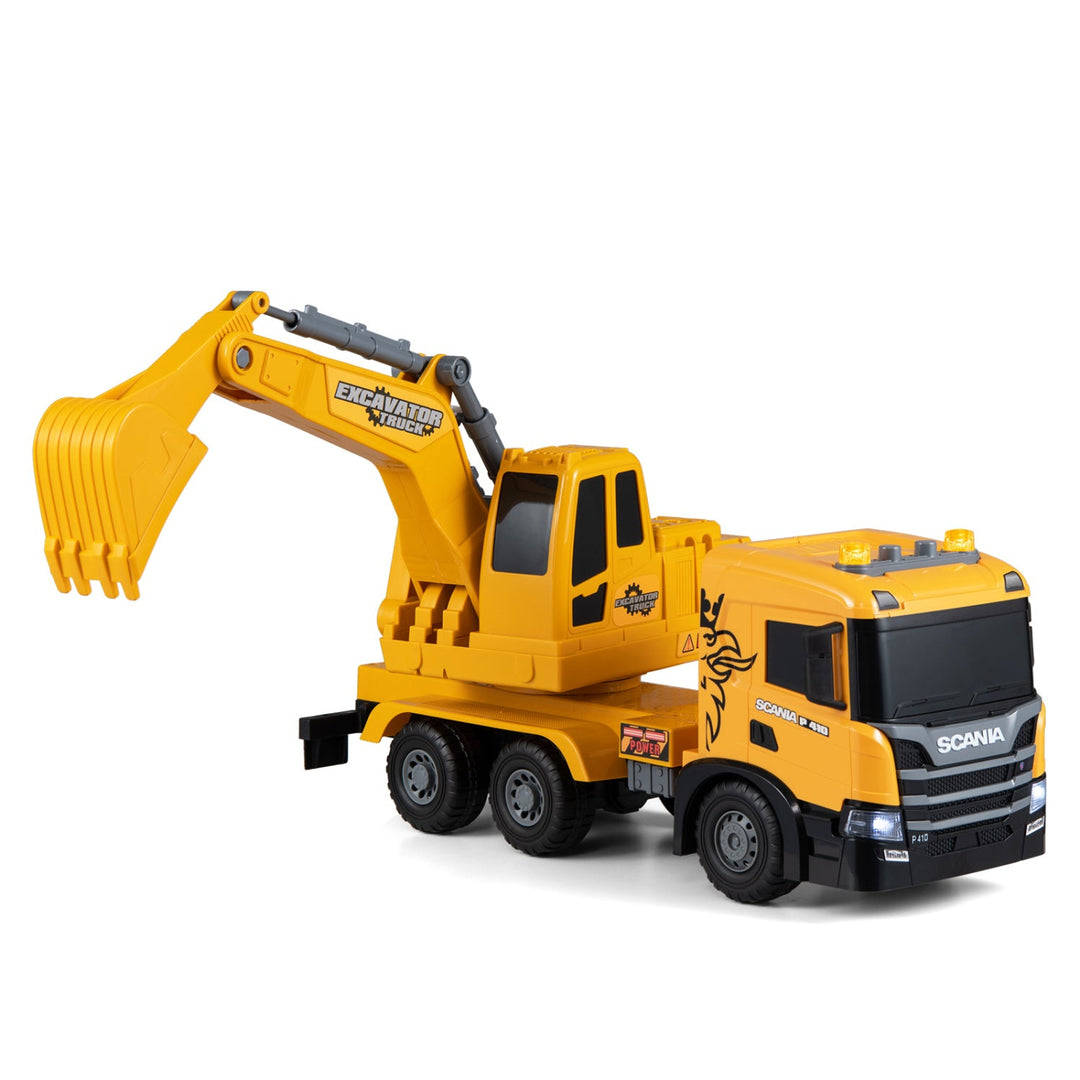 Excavator Truck Toy with Adjustable Arm and Rotating Cab