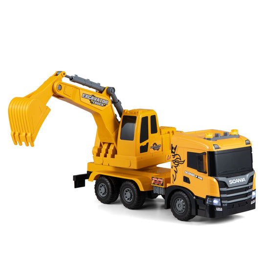 Excavator Truck Toy with Adjustable Arm and Rotating Cab
