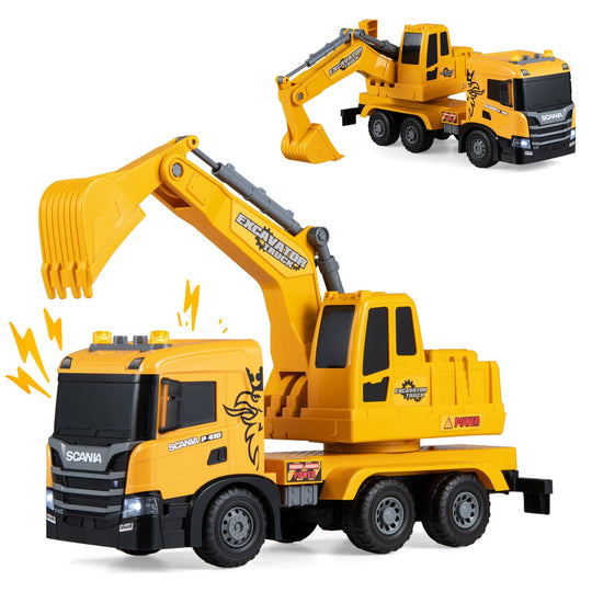 Excavator Truck Toy with Adjustable Arm and Rotating Cab