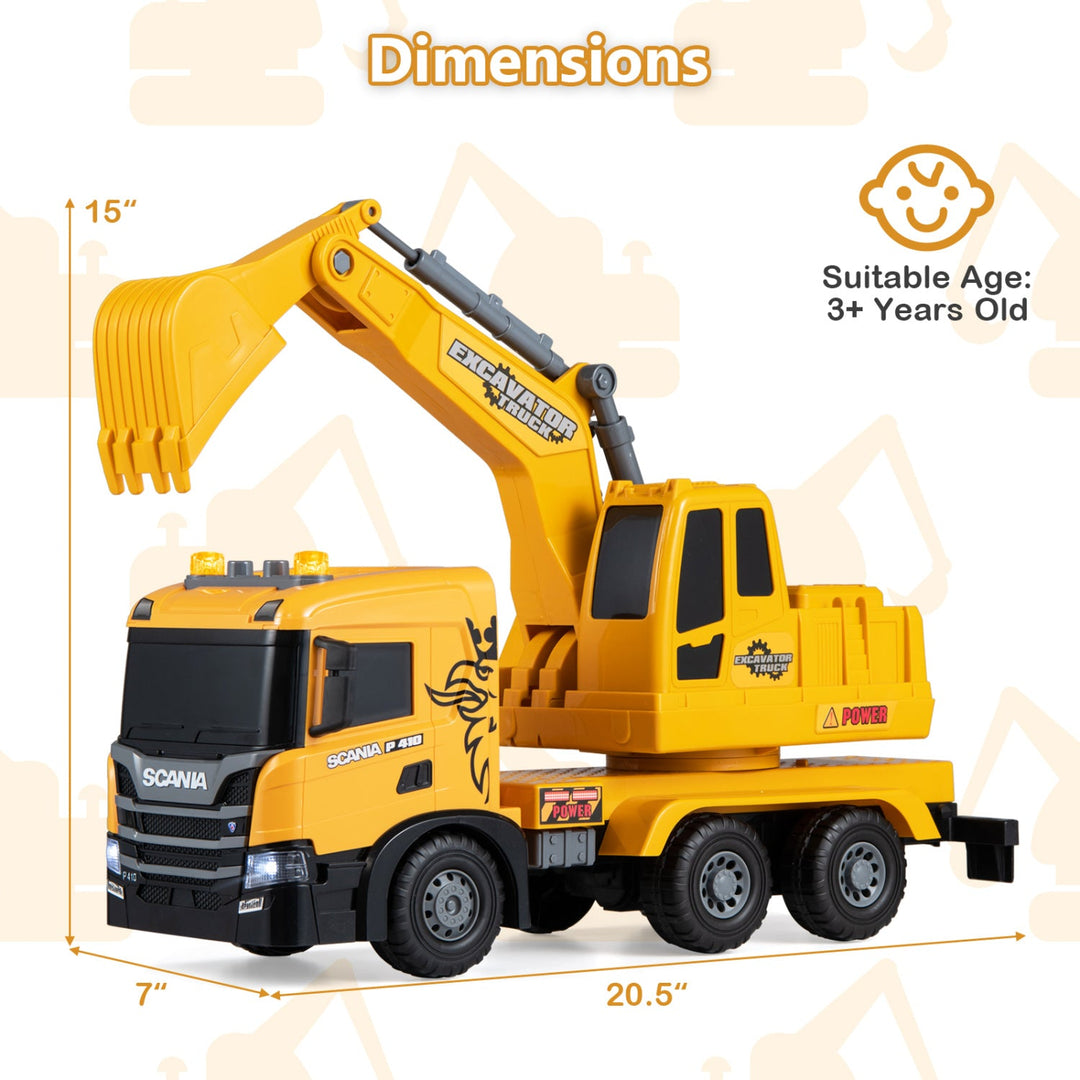 Excavator Truck Toy with Adjustable Arm and Rotating Cab