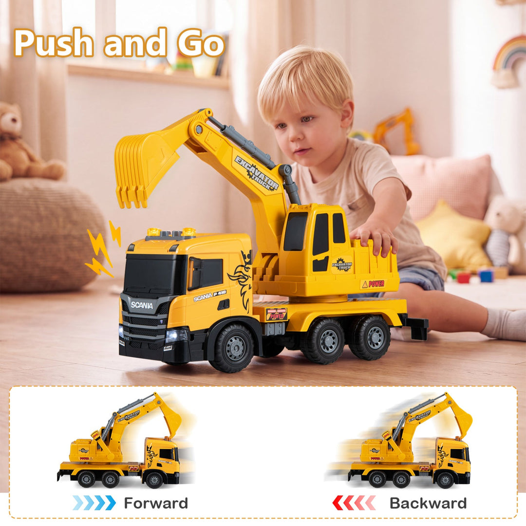 Excavator Truck Toy with Adjustable Arm and Rotating Cab