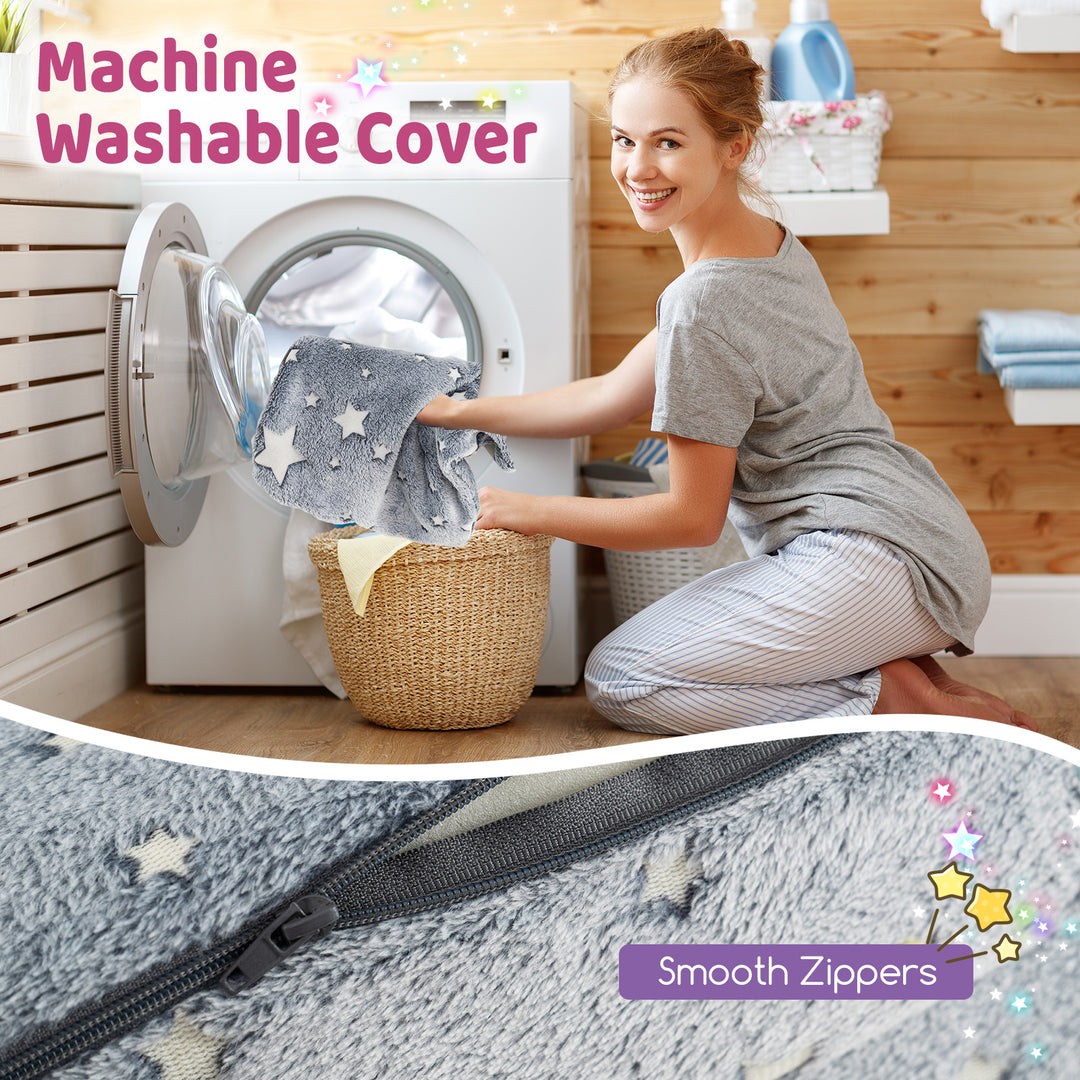 Kids Folding Sofa Bed Floor Mattress Glow in the Dark with Pillow-Gray