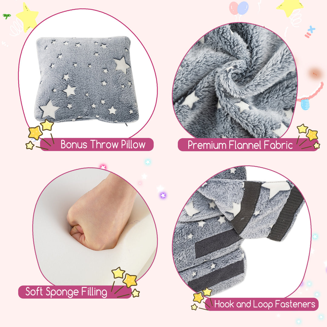 Kids Folding Sofa Bed Floor Mattress Glow in the Dark with Pillow-Gray