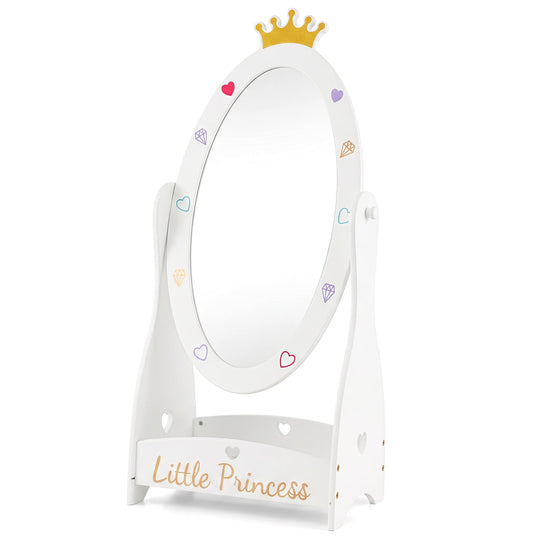 Kids Full Length Mirror with Rotatable Design and Shelf