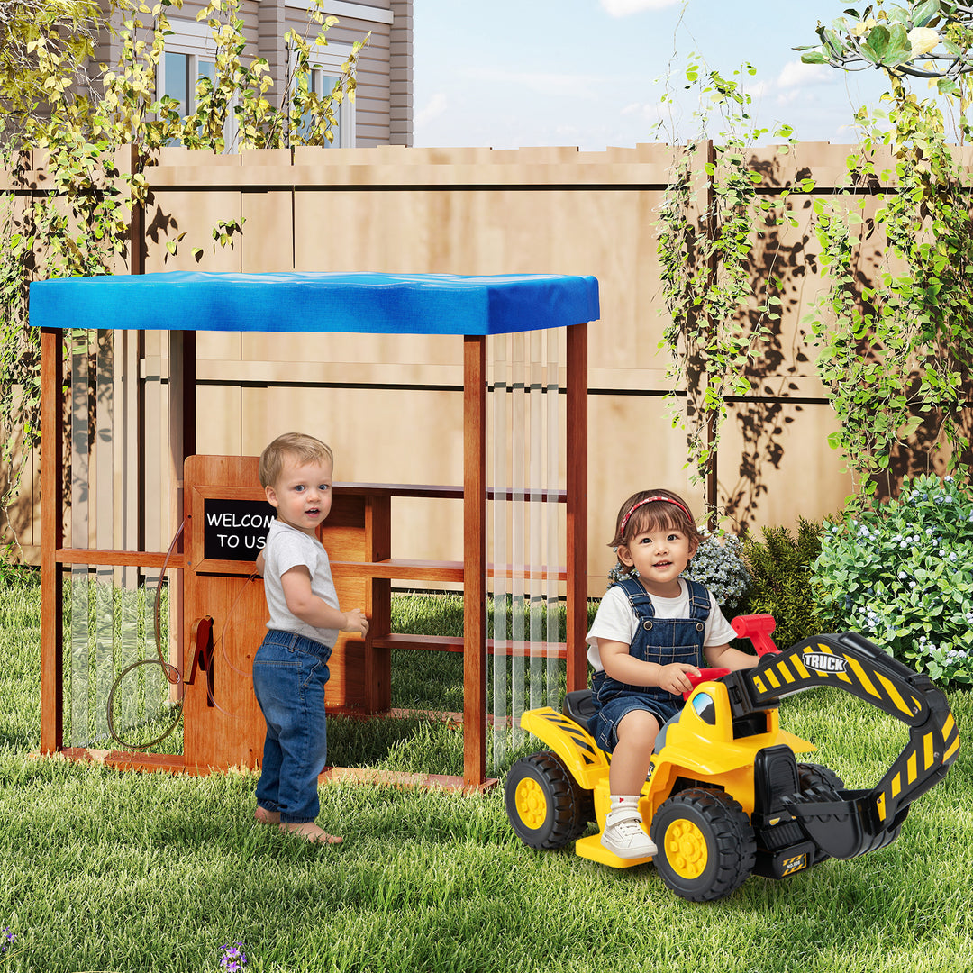Kids Gas Station Playhouse with Gas Refueling Guns for Aged 3+-Brown