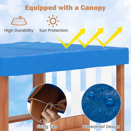 Kids Gas Station Playhouse with Gas Refueling Guns for Aged 3+-Brown