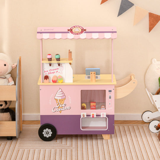 Kids Ice Cream Truck Pretend Play Set for Toddlers with Vending Machine-Pink
