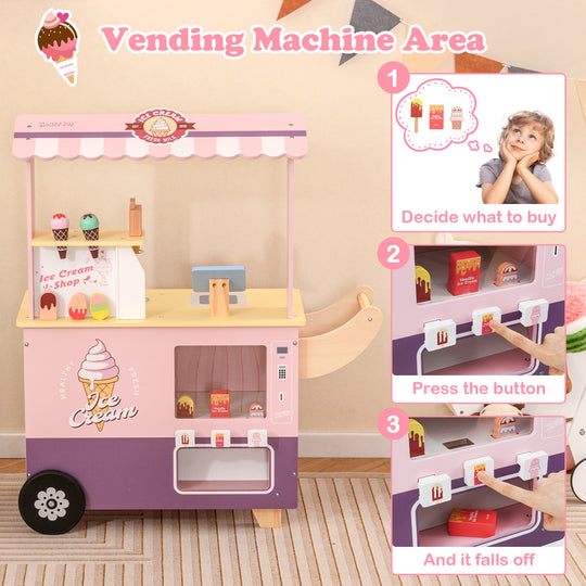 Kids Ice Cream Truck Pretend Play Set for Toddlers with Vending Machine-Pink
