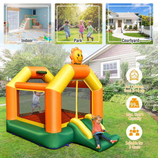Kids Inflatable Bounce House with Slide and Basketball Rim with 735W Blower