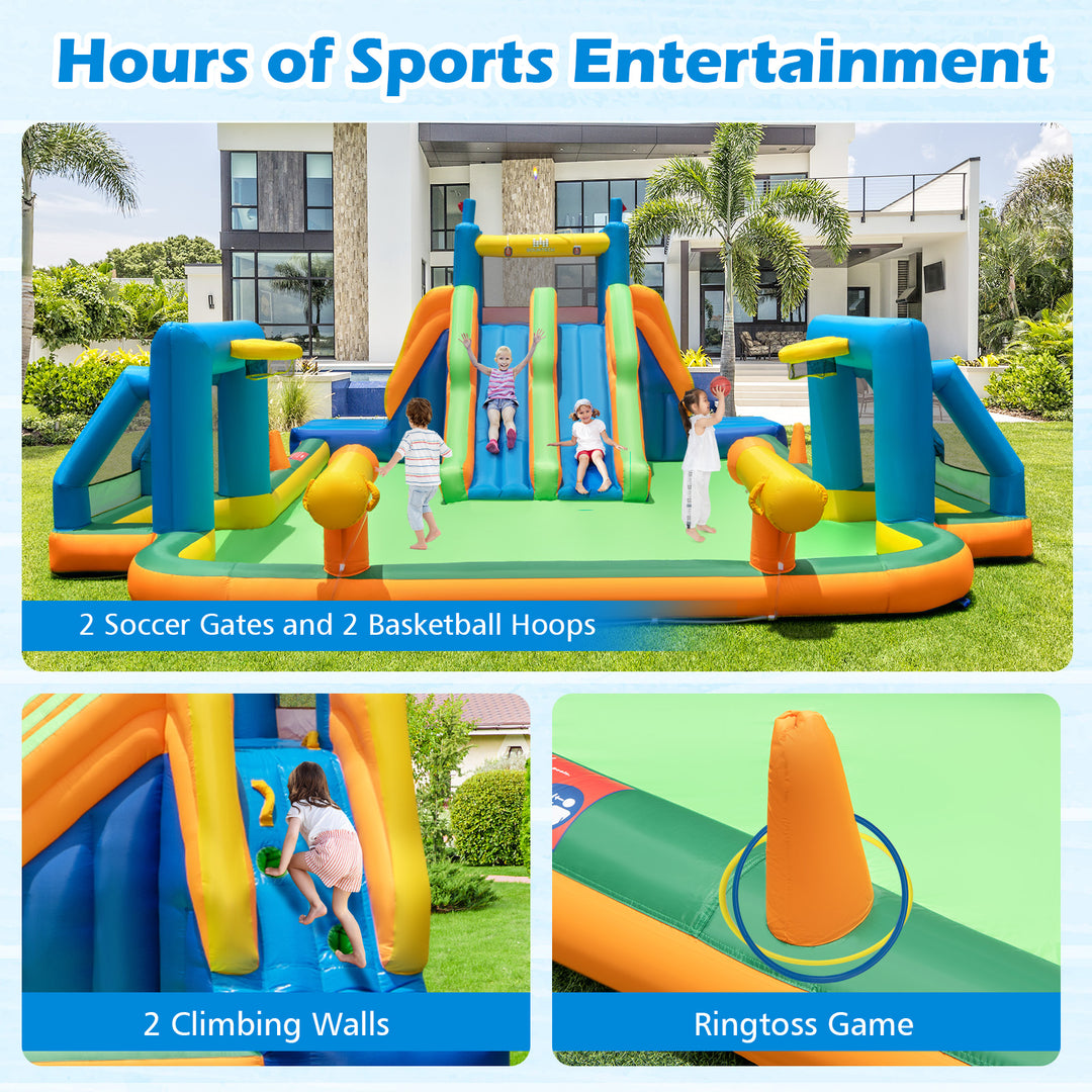 Kids Inflatable Water Slide with 2 Long Slides and 2 Soccer Gates with 950W Blower