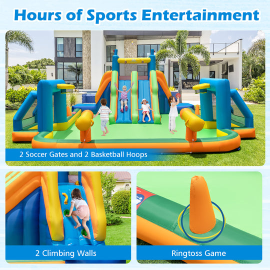 Kids Inflatable Water Slide with 2 Long Slides and 2 Soccer Gates with 950W Blower