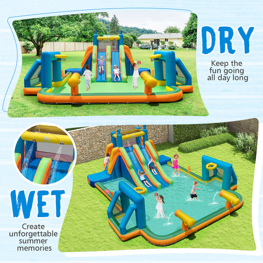 Kids Inflatable Water Slide with 2 Long Slides and 2 Soccer Gates Without Blower