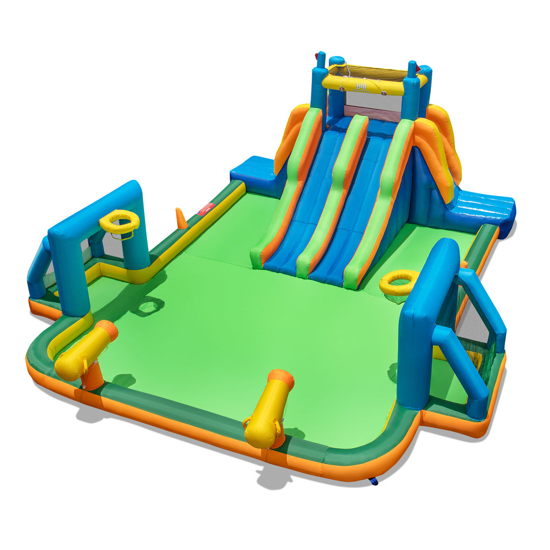 Kids Inflatable Water Slide with 2 Long Slides and 2 Soccer Gates Without Blower