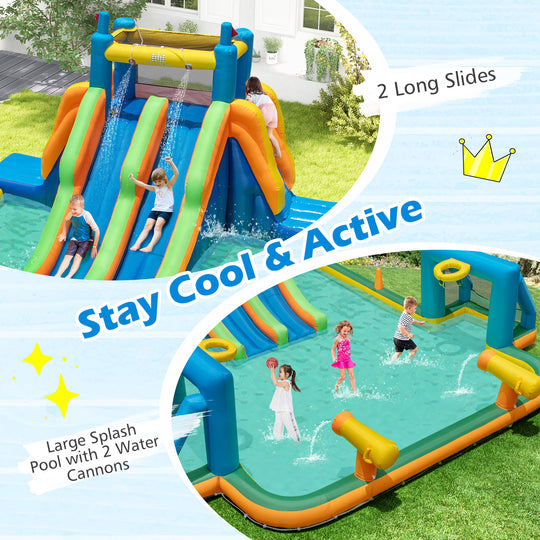 Kids Inflatable Water Slide with 2 Long Slides and 2 Soccer Gates Without Blower