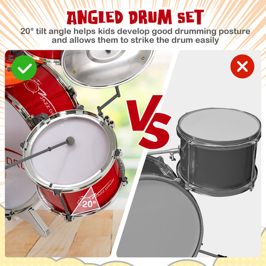 Kids Jazz Drum Keyboard Set with Stool and Microphone Stand-Red