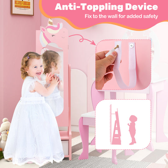 Kids Jewelry Armoire Cabinet with Storage and 2 Tilt Angles-Pink