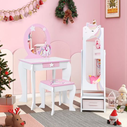 Kids Jewelry Armoire Cabinet with Storage and 2 Tilt Angles-White