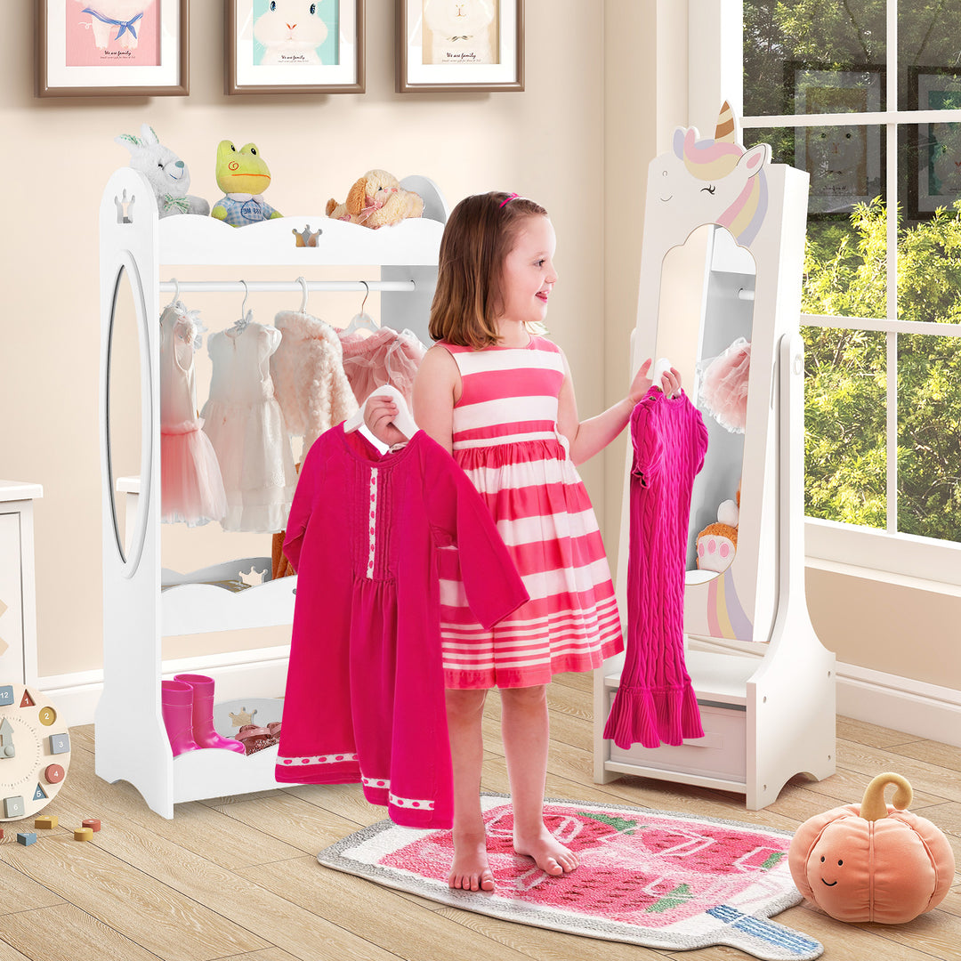 Kids Jewelry Armoire Cabinet with Storage and 2 Tilt Angles-White