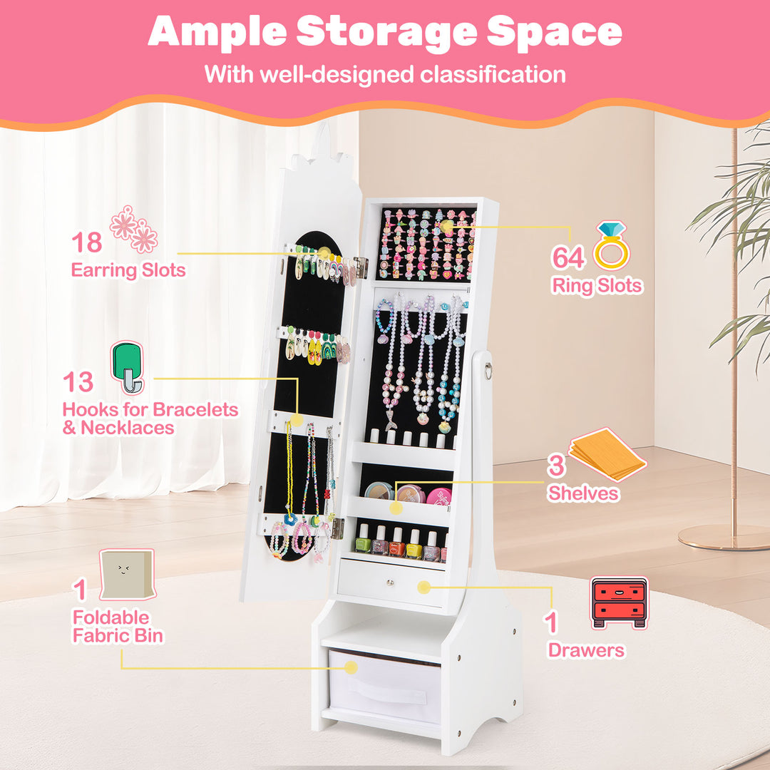Kids Jewelry Armoire Cabinet with Storage and 2 Tilt Angles-White