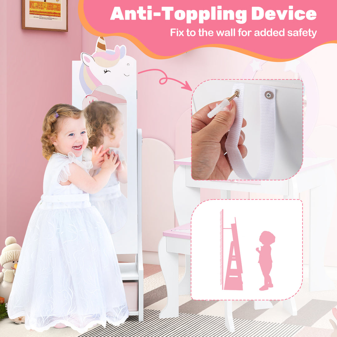 Kids Jewelry Armoire Cabinet with Storage and 2 Tilt Angles-White