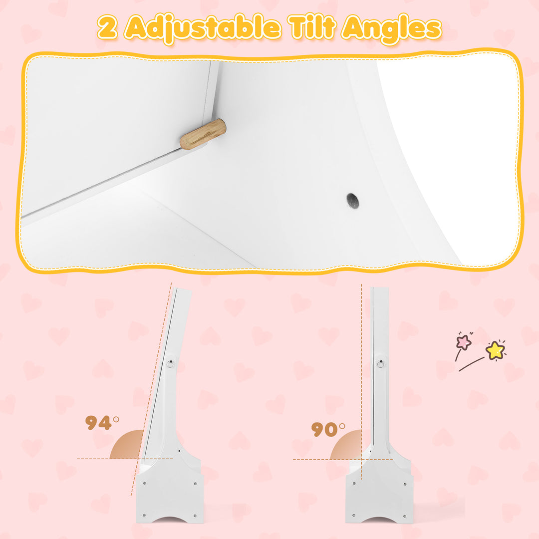 Freestanding Kids Jewelry Armoire Cabinet with Storage and 2 Tilt Angles-White