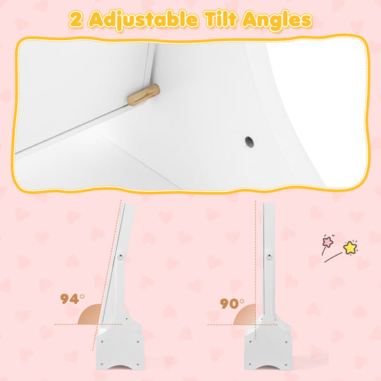 Freestanding Kids Jewelry Armoire Cabinet with Storage and 2 Tilt Angles-White