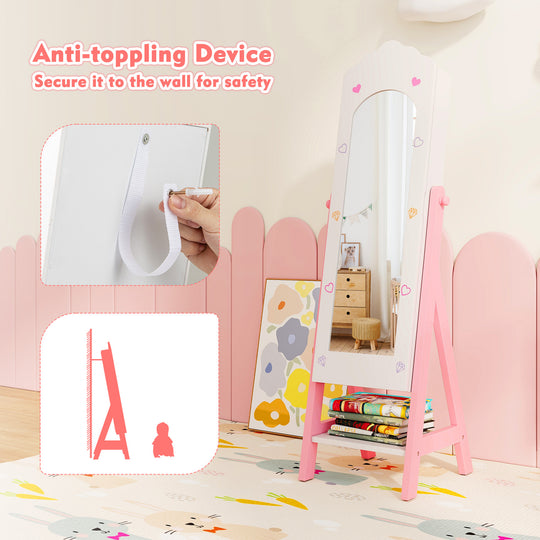 Kids Jewelry Organizer with Full Length Mirror Drawers and Storage Shelves-White