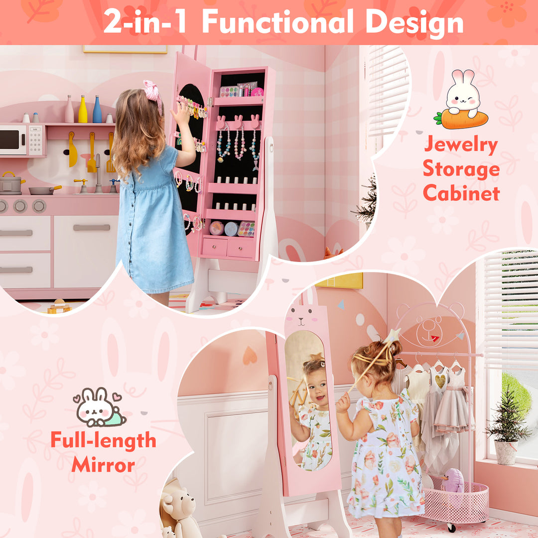Kids Jewelry Armoire Cabinet with 2 Tilt Angles and Large Capacity-Pink