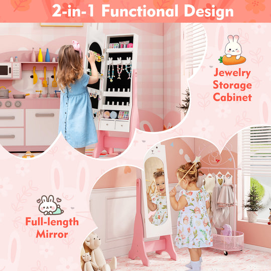 Kids Jewelry Armoire Cabinet with 2 Tilt Angles and Large Capacity-White