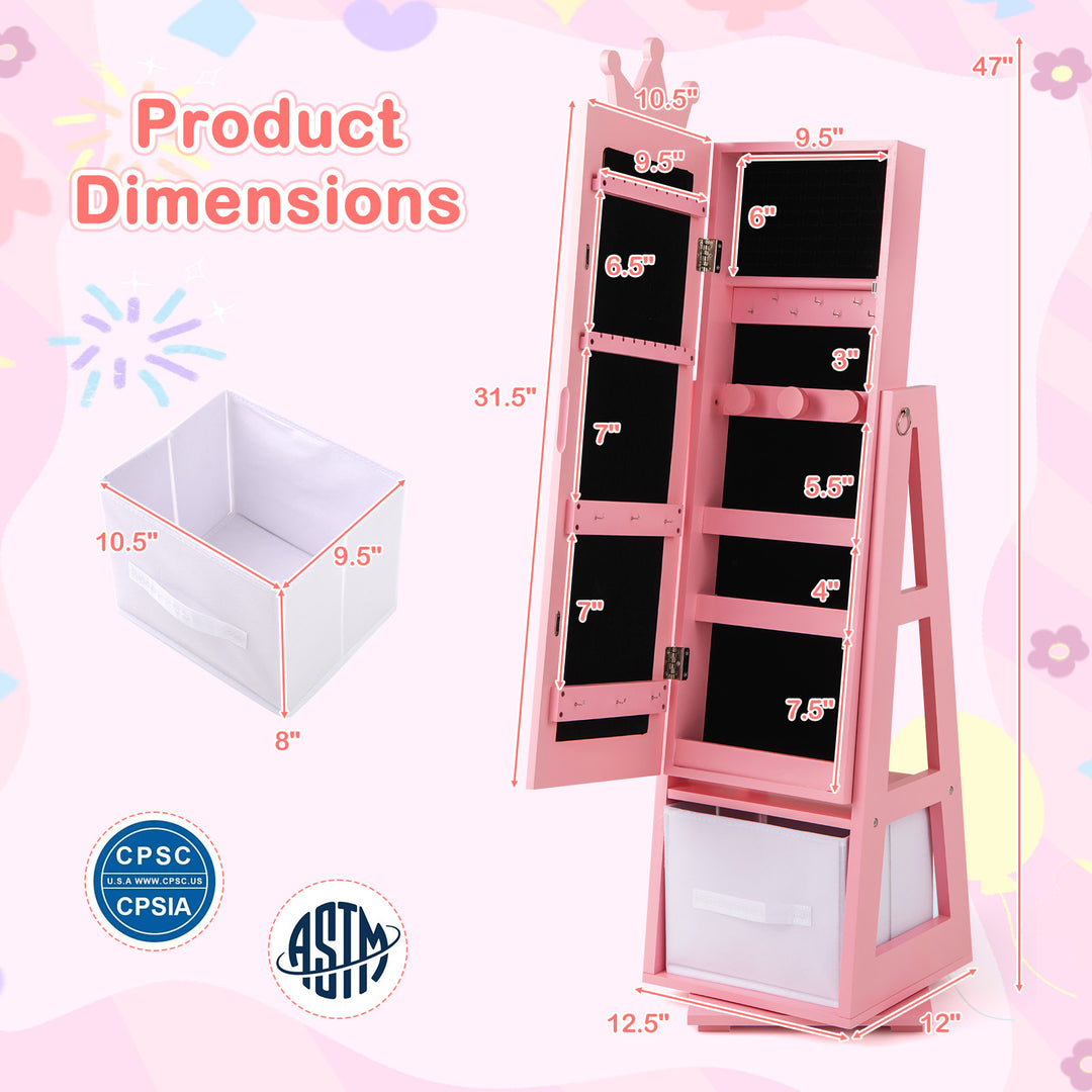 Kids Jewelry Armoire Cabinet with Large Storage Capacity and Swivel Base-Pink