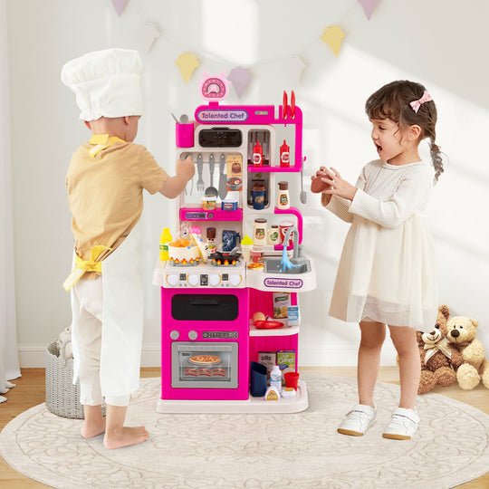 Kids Kitchen Playset Pretend Play Kitchen with Realistic Sounds and Lights