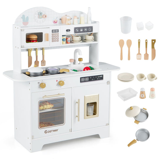 Kids Kitchen Playset with 17 Pcs Accessories and Oven Ice Maker and Stove