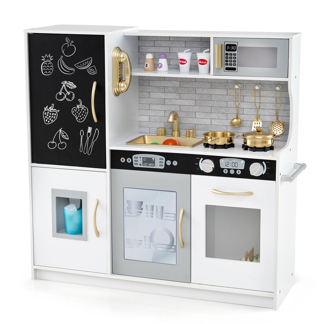 Toddler Pretend Play Kitchen for Boys and Girls 3-6 Years Old-White & Golden