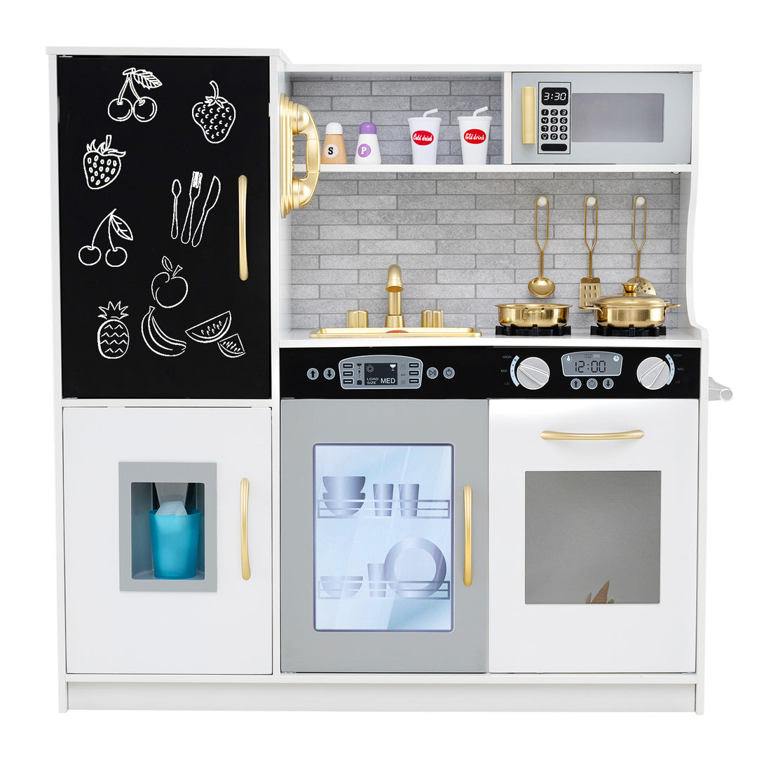 Toddler Pretend Play Kitchen for Boys and Girls 3-6 Years Old-White & Golden