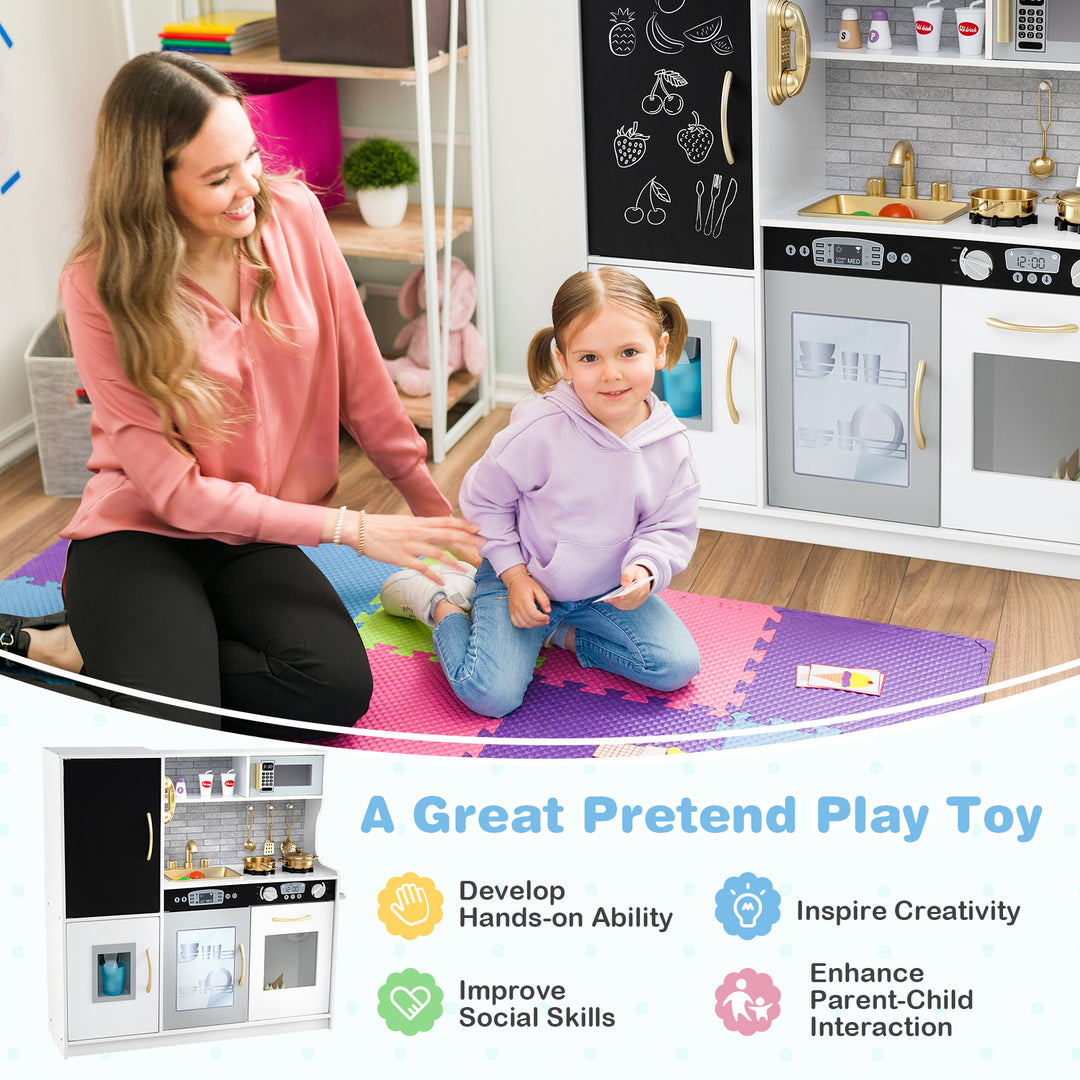 Toddler Pretend Play Kitchen for Boys and Girls 3-6 Years Old-White & Golden