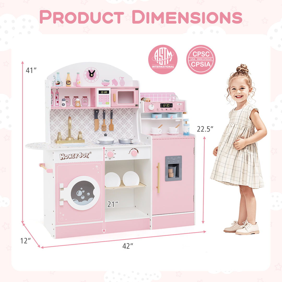 Kids Kitchen Set Wooden with Coffee Makers and Accessories-Pink